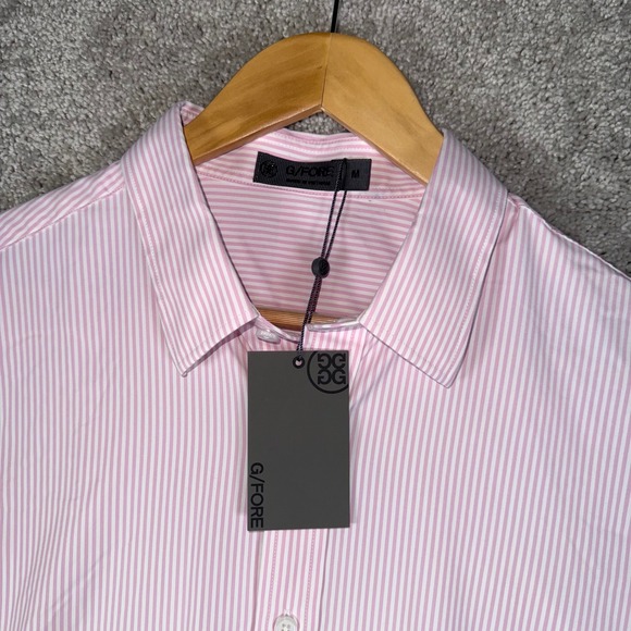 NWT G/FORE Men's Medium Lilac Pink Stripe Skull & Crossbones Button Up Shirt - Picture 3 of 11